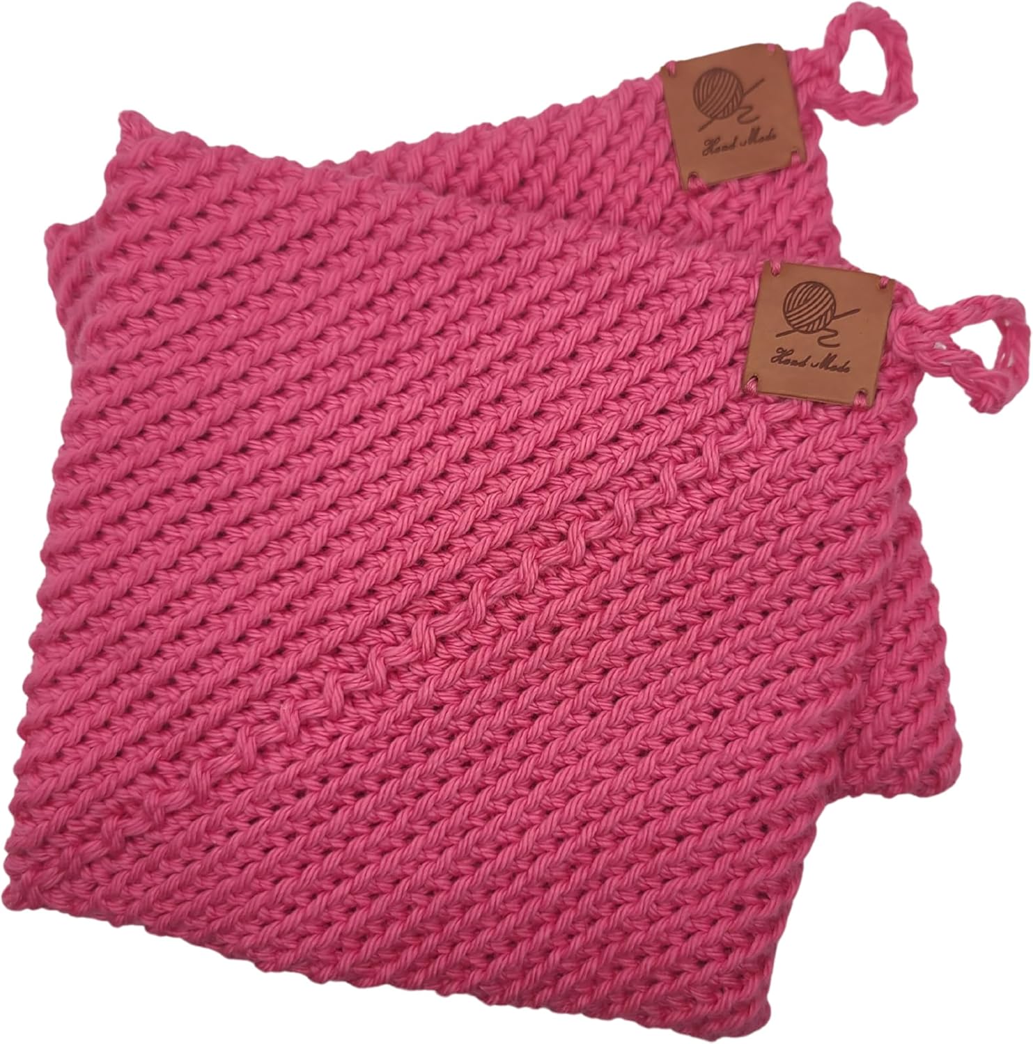 Handmade Crochet Pot Holders- Solid Color Collection- 6"x6" Cotton- Heat Resistant- Double Layer- Hanging Loop- Pacific Junction Set of 2- Aqua