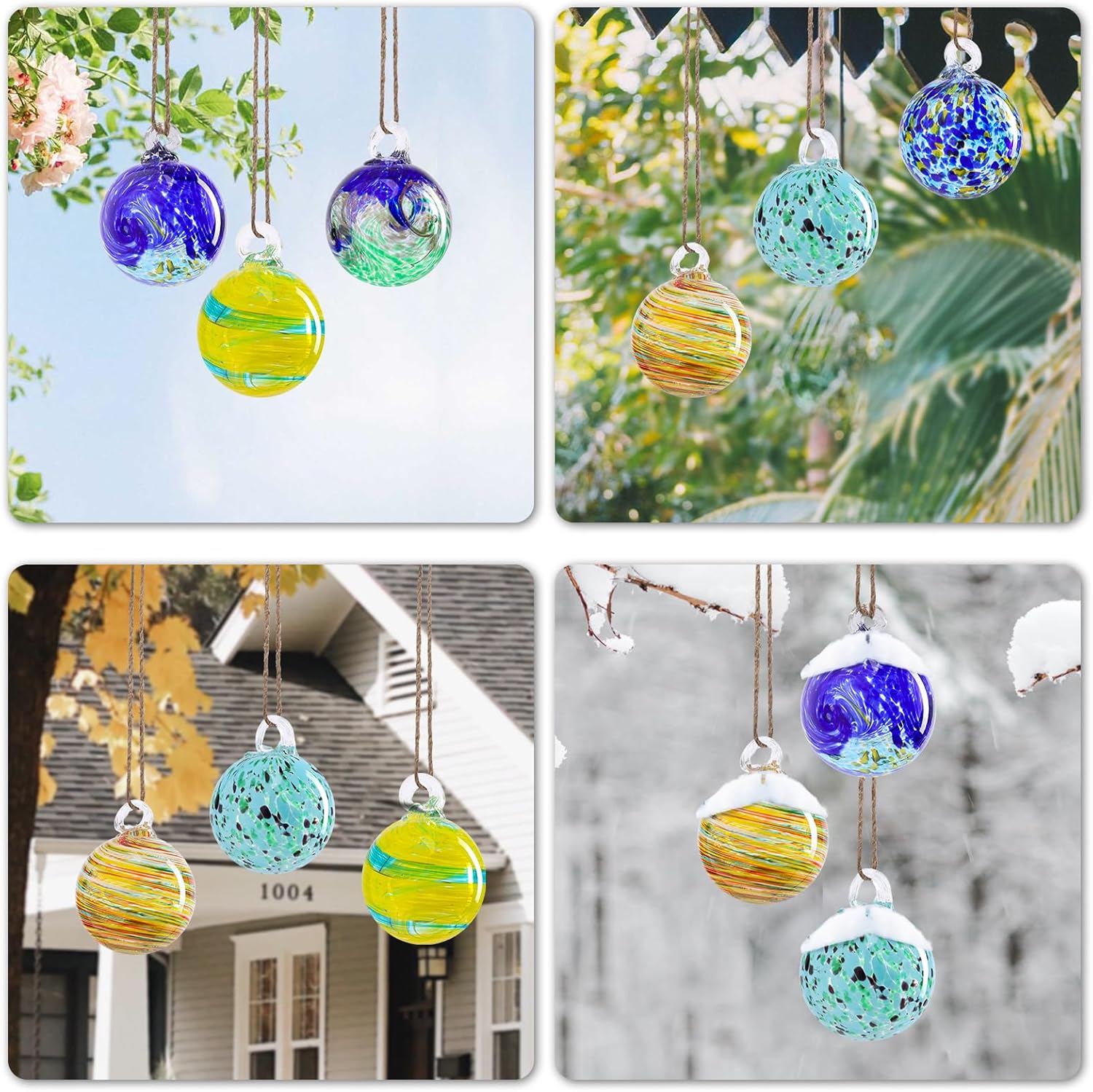 VCUTEKA Hanging Garden Gazing Ball, Hand-Blown Glass Witch Ball for Outdoor Garden Décor, 6pcs 3" Colorful Swirl