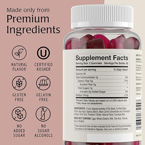Miniatura 6 de Gomitas de fibra prebiótica para adultos y niños sin azúcar añadida - 0.18 oz (60 unidades) Gomitas de suplemento de alta fibra - Veganas - Apto