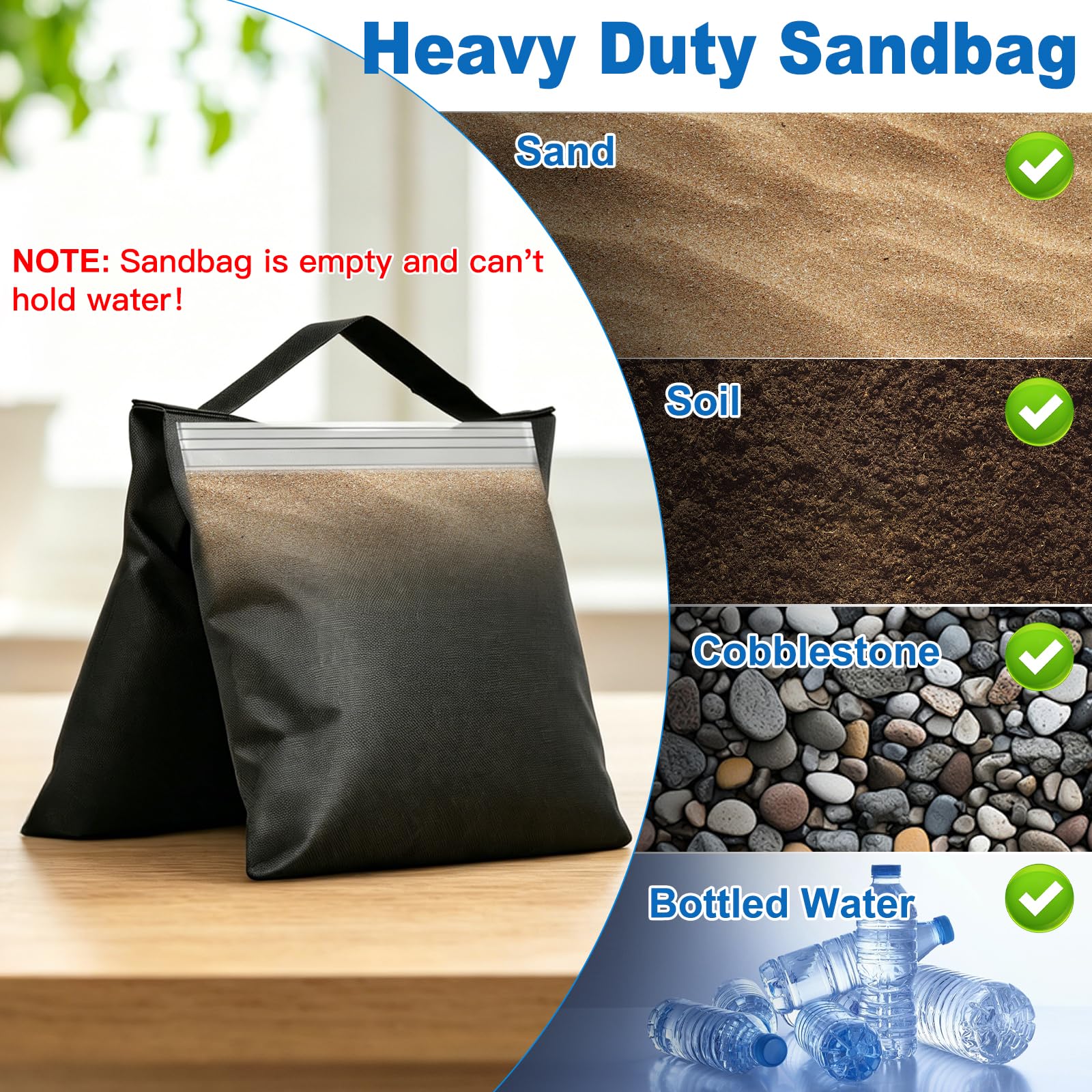 4 Stück Sandsäcke für Stativ Fotografie, 27 x 58 cm Sandbags, 600D wasserdichtem Oxford-Gewebe, Leere Gegengewichte zur Beschwerung für Lichtständer, Lampenstativ, Tripod, Fotostudio, Zelte