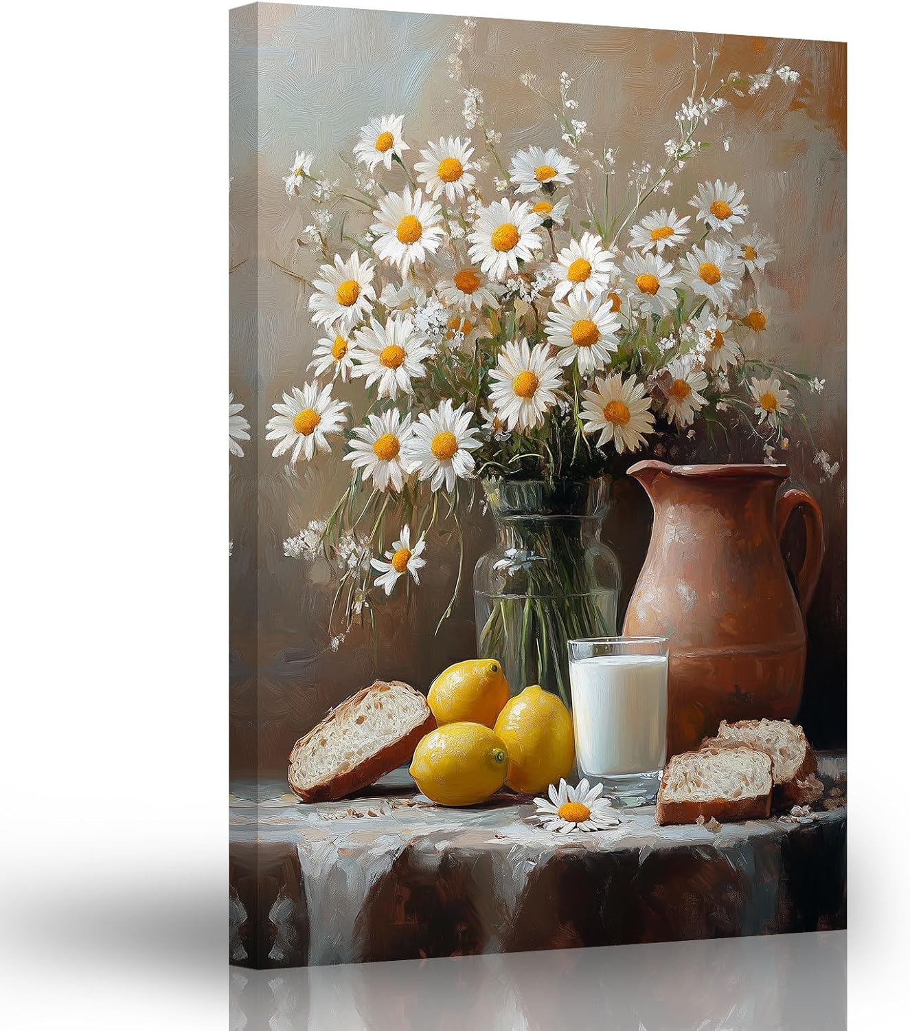 ARTZGX Farmhouse Daisy Wall Art Rustic Floral Canvas Prints Vintage Country Flower Pictures for Kitchen Bathroom Wall Decor Frame(White 16L x 24W)