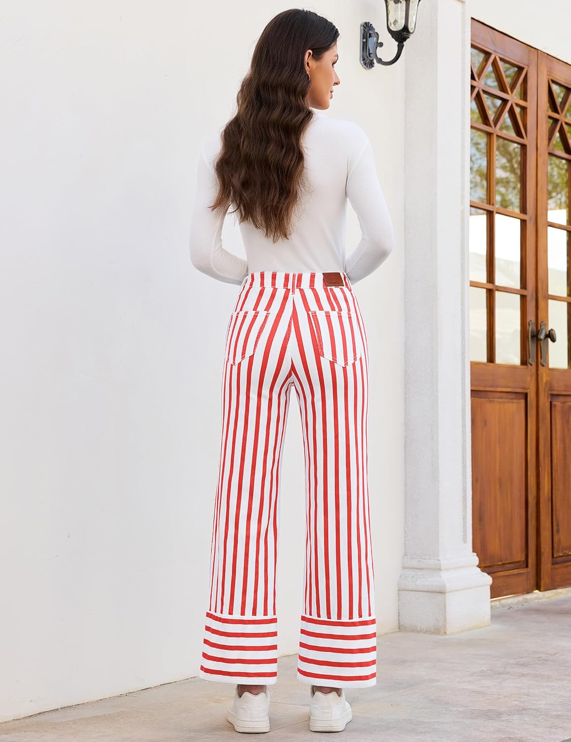 luvamia Striped Jeans for Women Wide Leg High Waisted Trendy Patch Pockets Stretchy Denim Pants Casual Trouser Jeans - Image 4