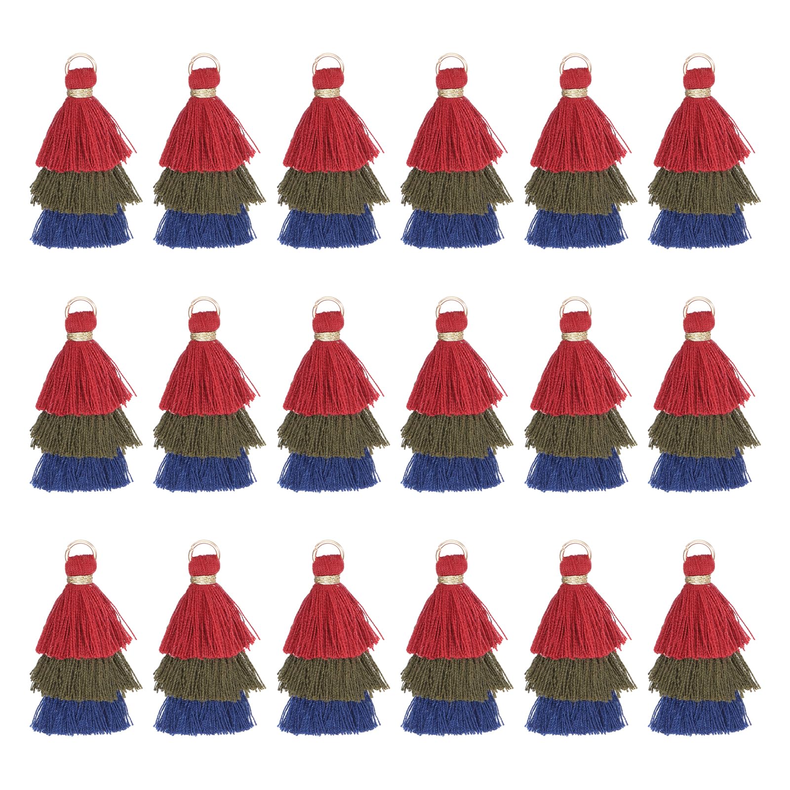 sourcing map Mini Tri-Layered Tassels 1.6" Multi Layers Bohemian Handmade Tassel Bag Charm with Jump Ring for Making Earring Keychain Dreamcatcher DIY Crafts Pack of 25, Deep Red Green Blue