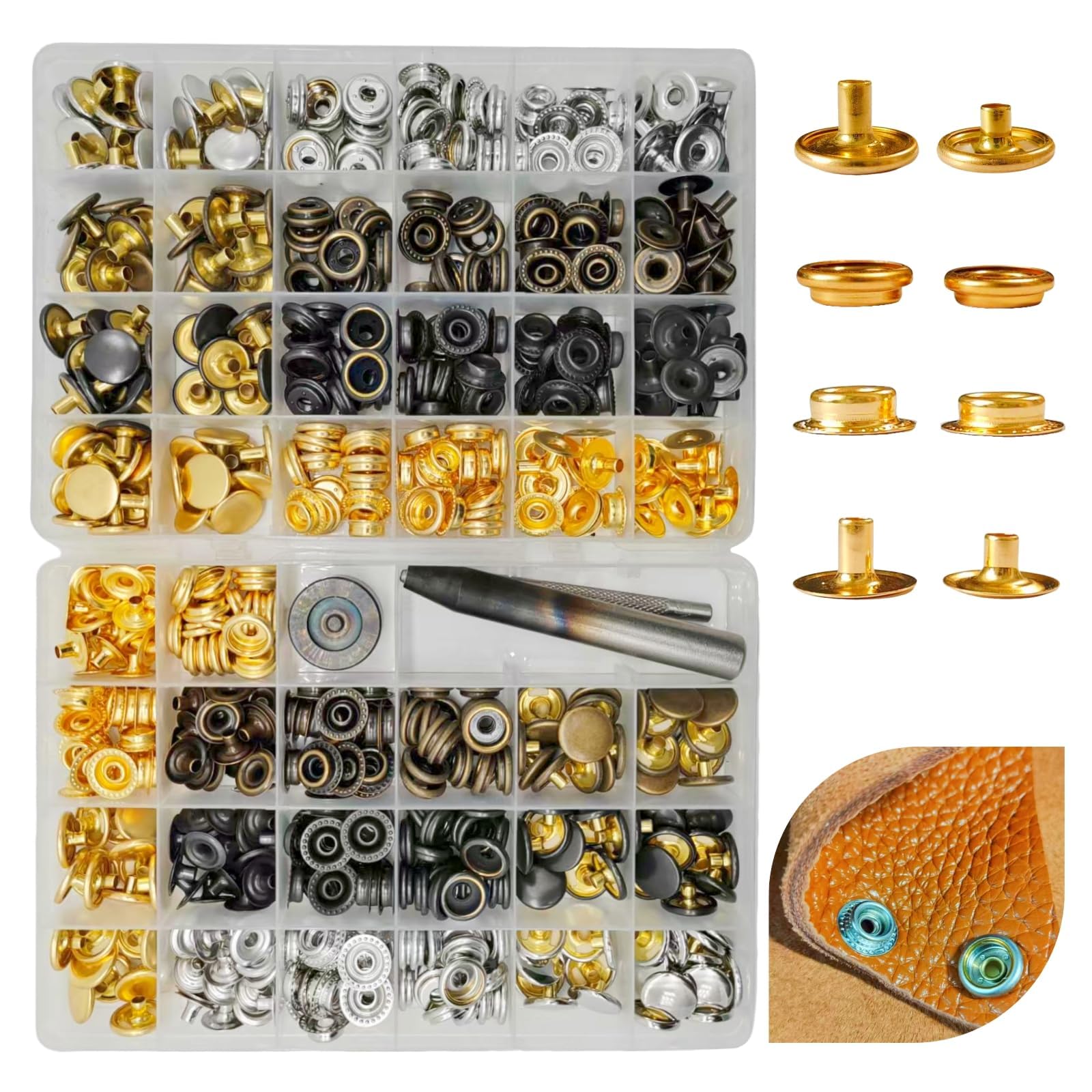 SUNAROC 160 Sätze Druckknöpfe 15mm Kombi-Set – 80 Standard für dünne Stoffe + 80 Verstärkt für dickes Leder – Inkl. Spezial-Werkzeug für Jeans, Jacken & Taschen