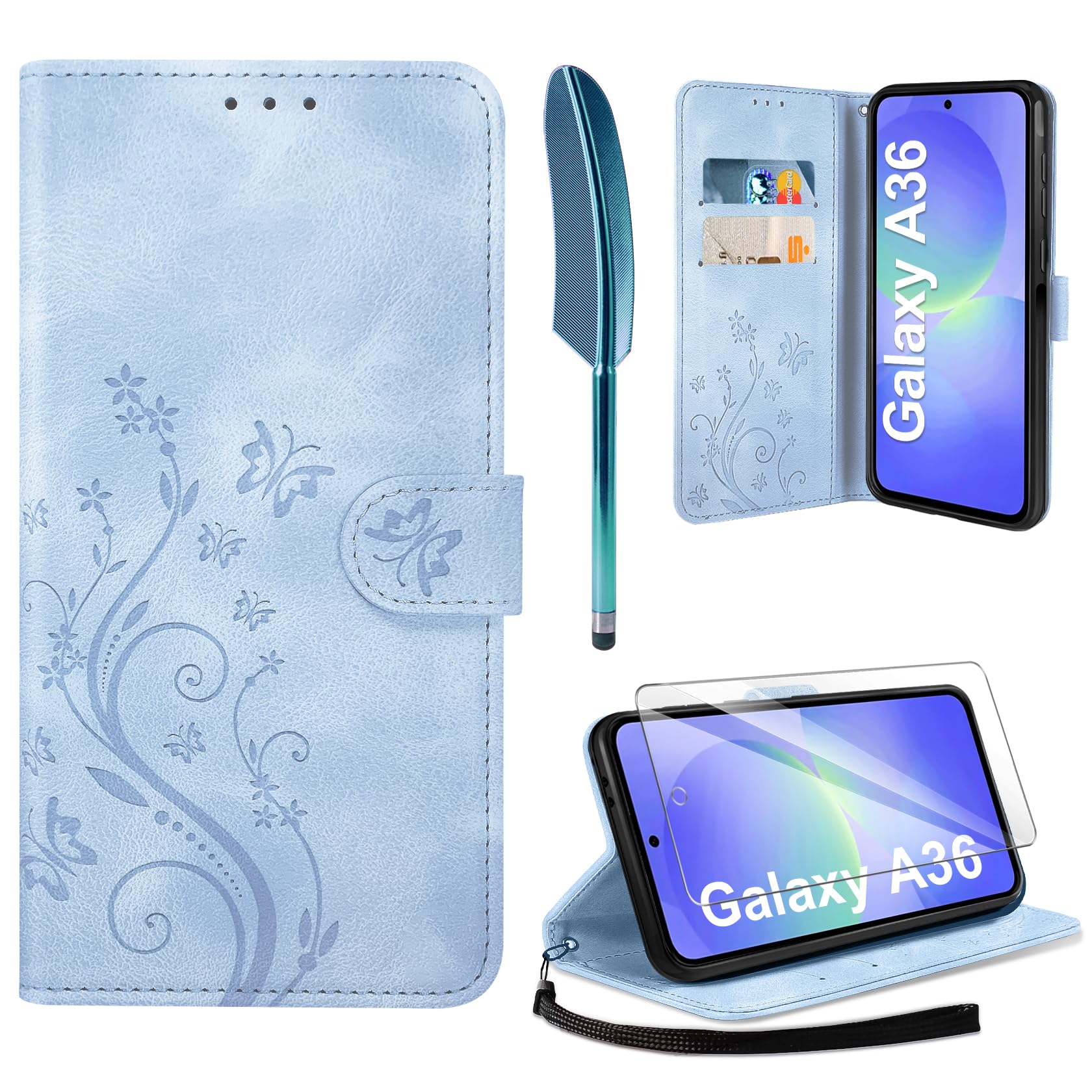 AROYI Lederhülle Kompatibel mit Samsung Galaxy A37 5G Hülle und Schutzfolie, Flip Wallet Handyhülle PU Leder Case Kartensteckplätzen Schutzhülle Kompatibel mit Samsung Galaxy A37 5G Dunkel Blau