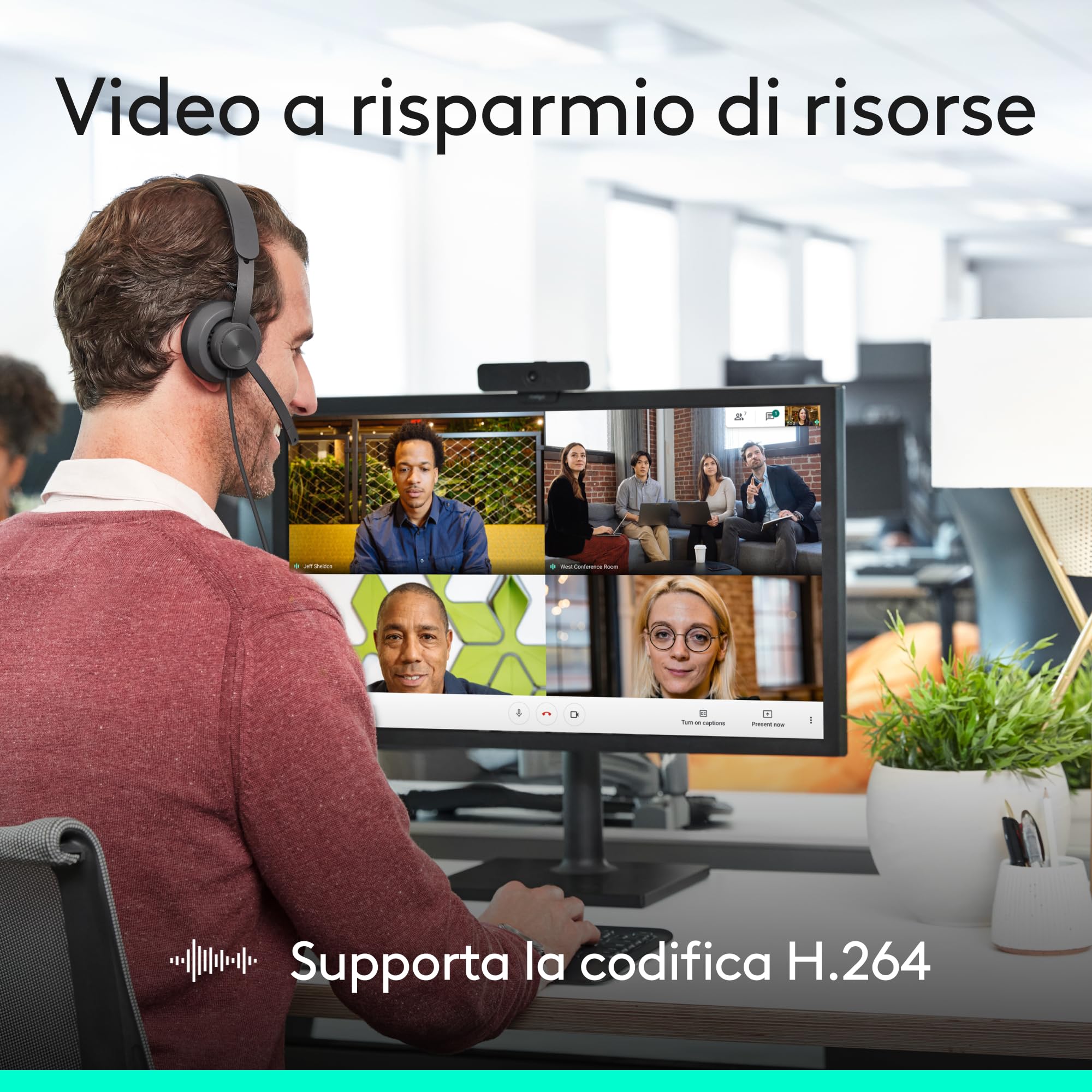 Logitech C925e webcam professionale, video HD 1080p/30fps, correzione dell'illuminazione, autofocus, audio chiaro, copriobiettivo, per Microsoft Teams, Google Meet, Skype, WebEx, Cisco - Nero