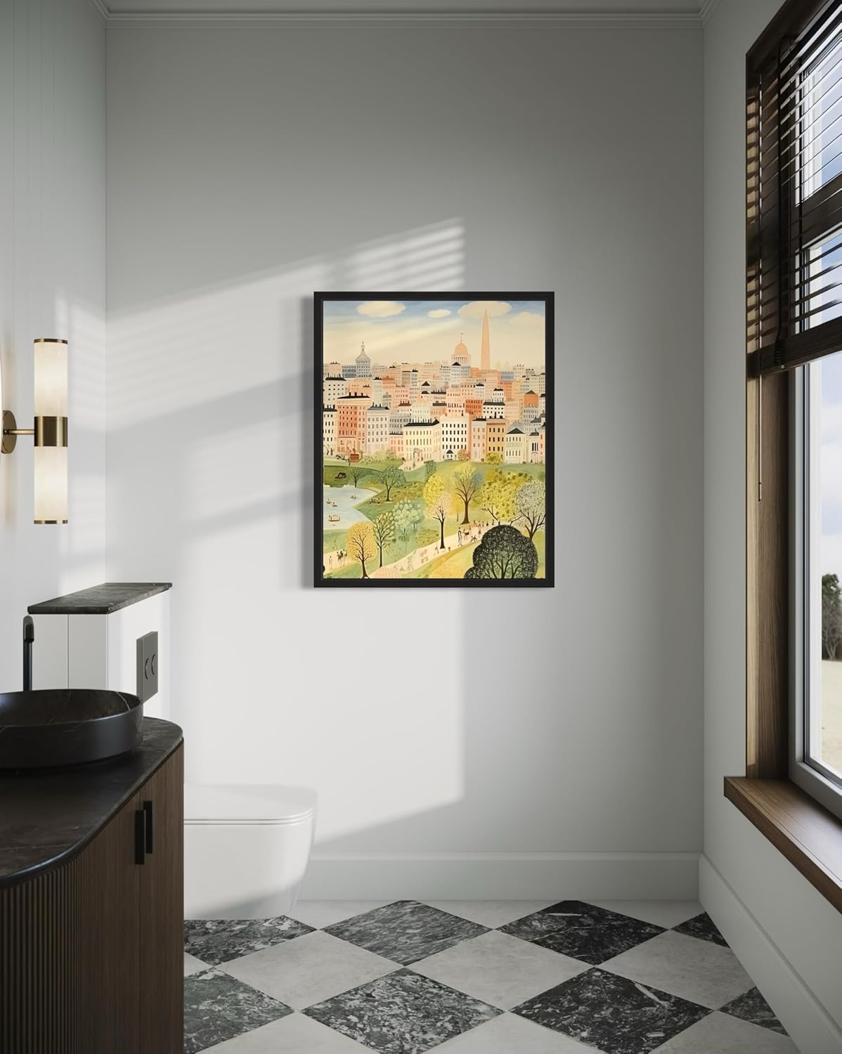 Washington DC Poster Art Print, City Skyline American Folk Art, Naive Artwork Painting Decor for Bedroom, Bathroom, Living room Gallery 36 (Washington DC, 24 x 36 inches, Unframed)