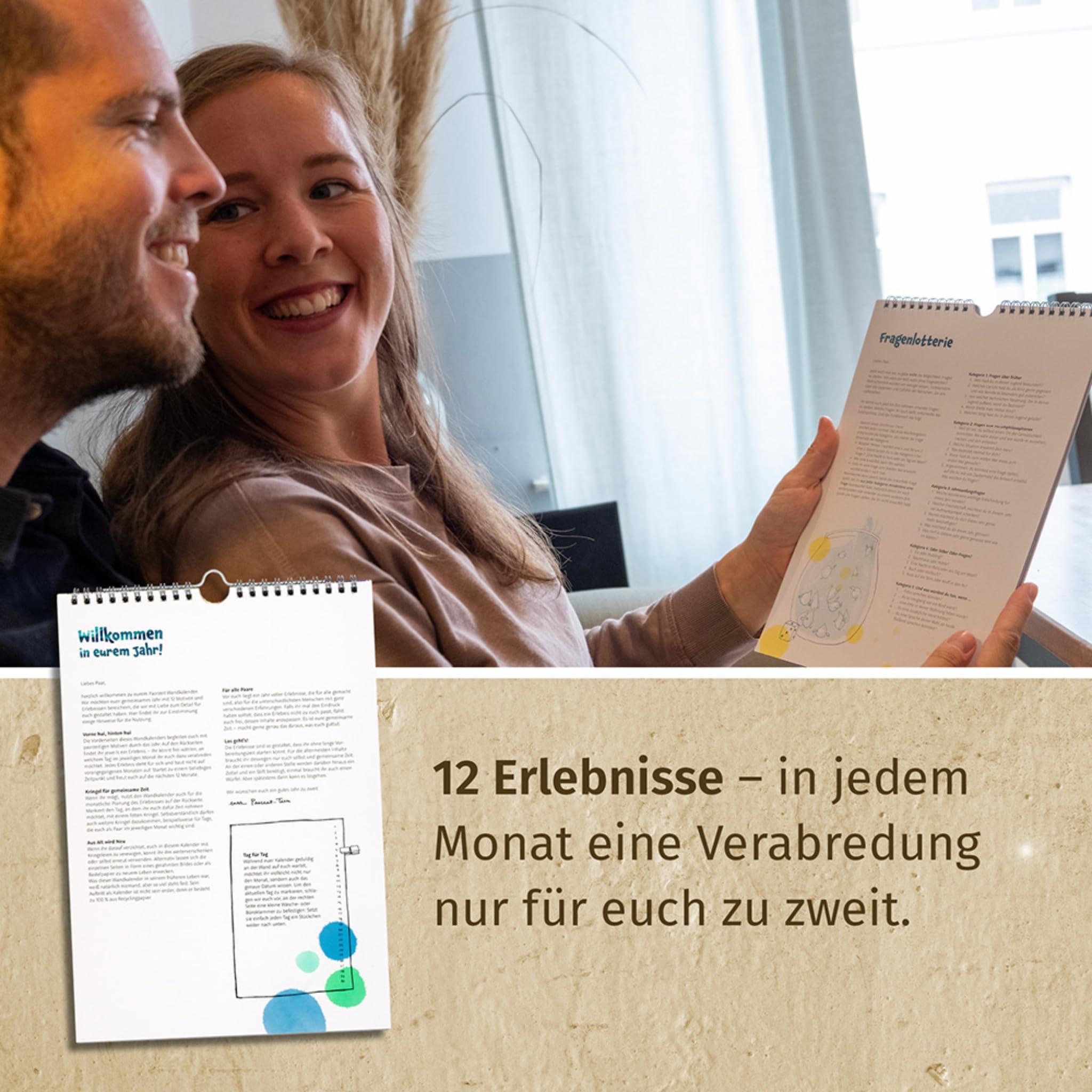 Paarzeit Wandkalender 2025 – Jahreskalender für Paare. Echte Verbundenheit, ein Date pro Monat. Geschenk Weihnachten für Erwachsene (Frauen/Männer/Queer), dekorativer Monatskalender, 12 Erlebnisse