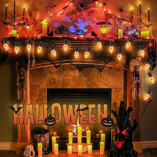 Miniatura 6 de Couah Bombillas de llama parpadeante de Thankgiving C7, bombillas de repuesto de llama transparente para lámparas de vela de ventana eléctrica, tira