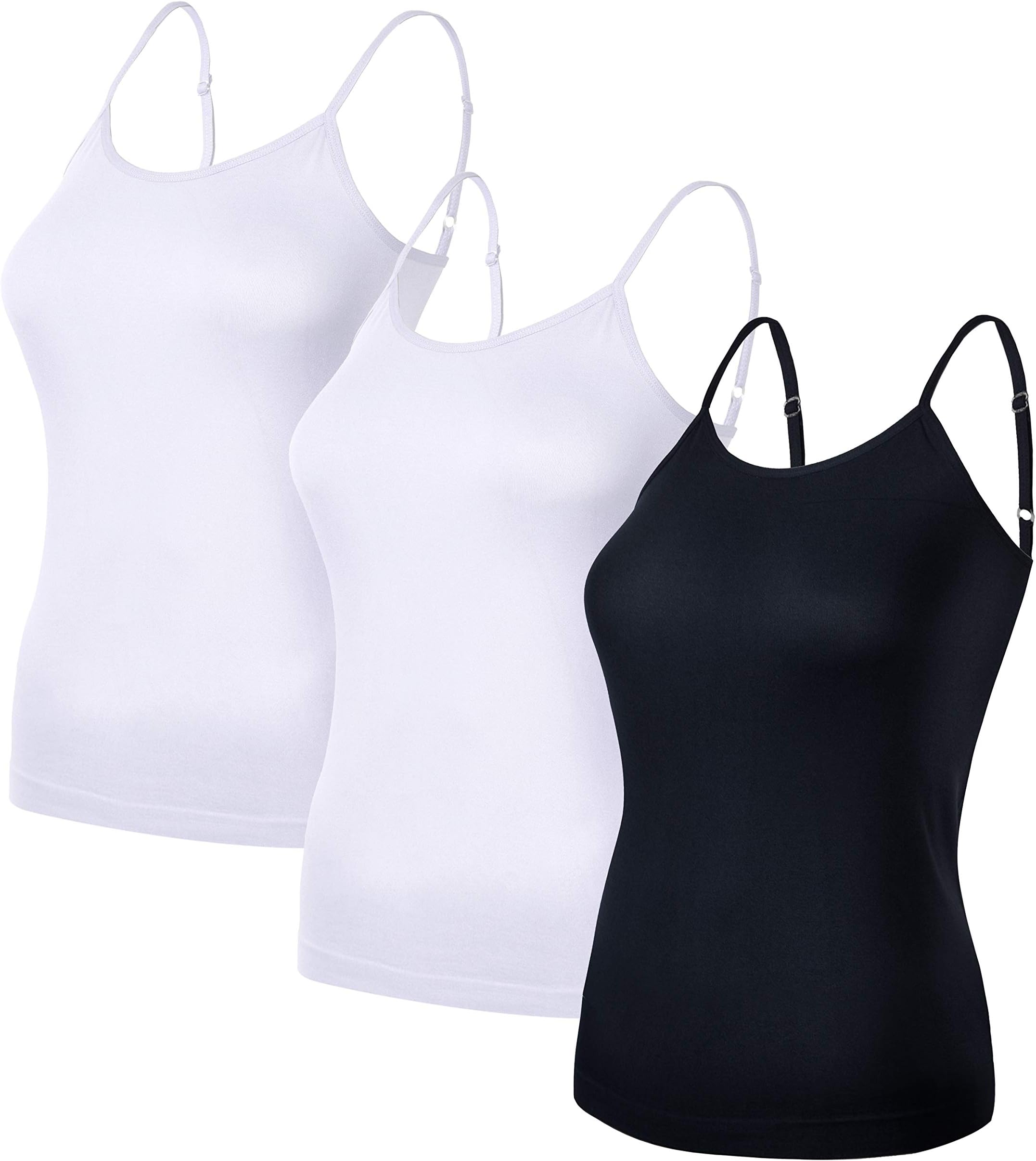 Ruxia Women's Basic Cami Tanks with Adjustable Spaghetti Strap Assorted Colors Pack of 3