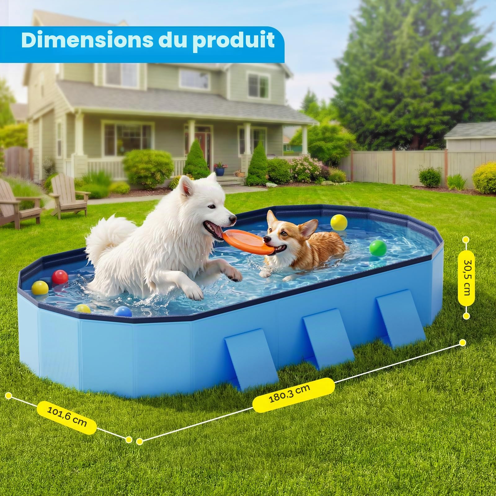 Piscine Chien Pliable, Piscine pour Chien 180cm en PVC