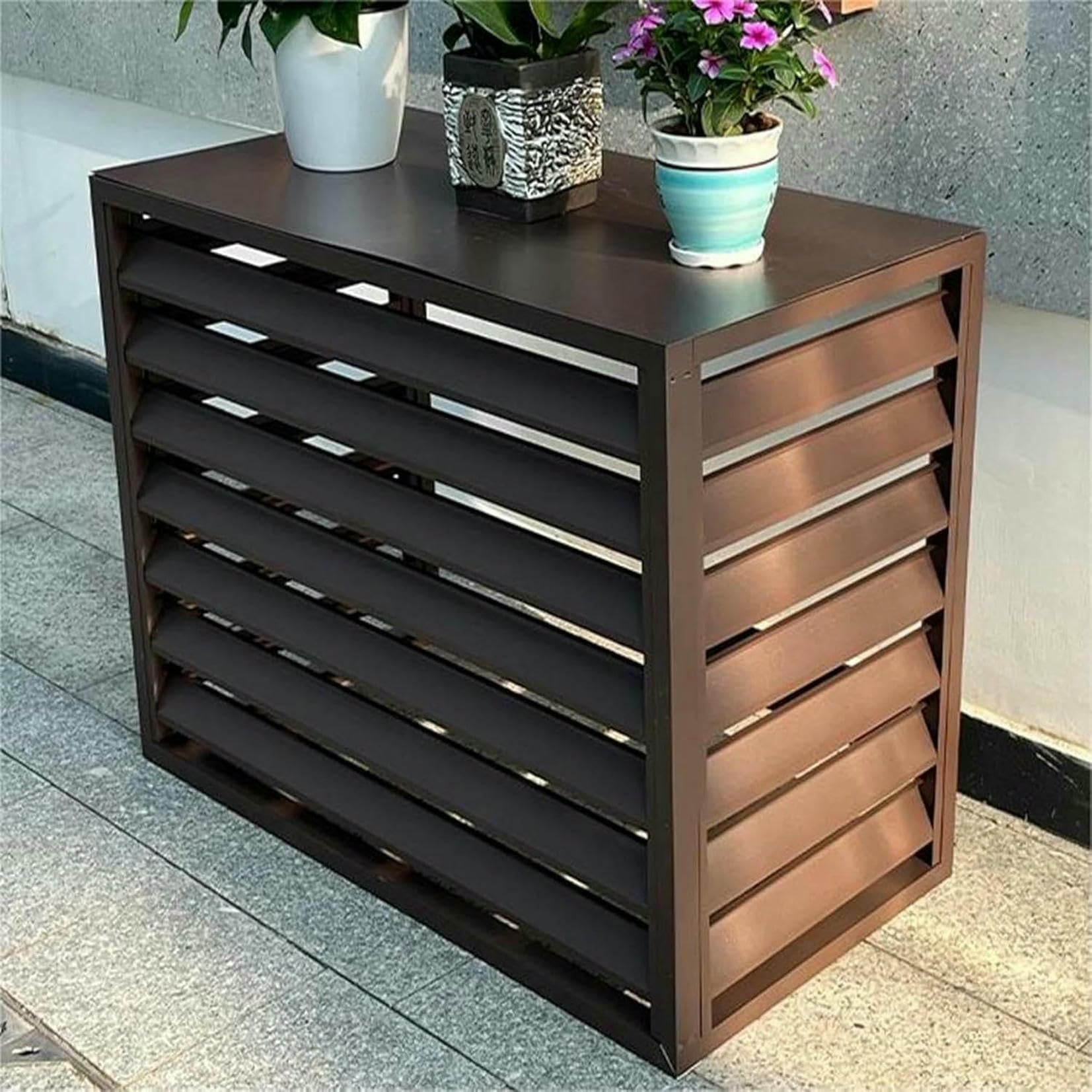 Ocultar unidades externas de aire acondicionado con soporte para plantas y flores