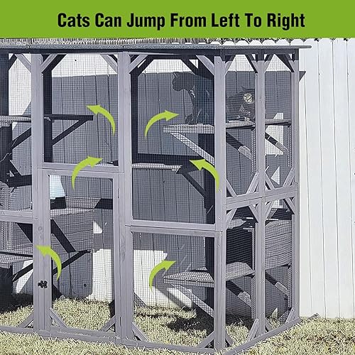 Miniatura 6 de Gutinneen Catio - Casa grande para gatos al aire libre en recinto para gatos para interiores, jaula de condominio con puerta, plataforma y casa