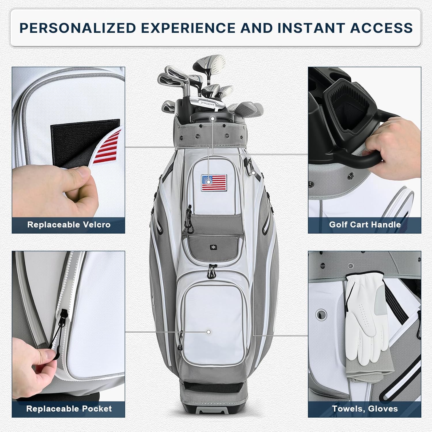 Golf Cart Bag 14 Way Organizer Divider Top with S&T-Lock - Waterproof Cart Bag with Insulated Cooler, Ample Storage, Anti-Vibration Design - Image 5