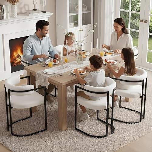 Miniatura 3 de Juego de 2 sillas de comedor de sherpa blancas, modernas sillas de comedor con respaldo cómodo, sillón tapizado para cocina, sala de estar, cocina,