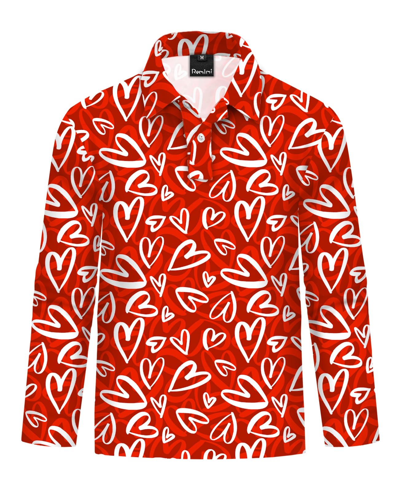 Remimi Kids Valentines Print Polo Shirt Mardi Gras Long Sleeve Collared Shirts 5-14 Years