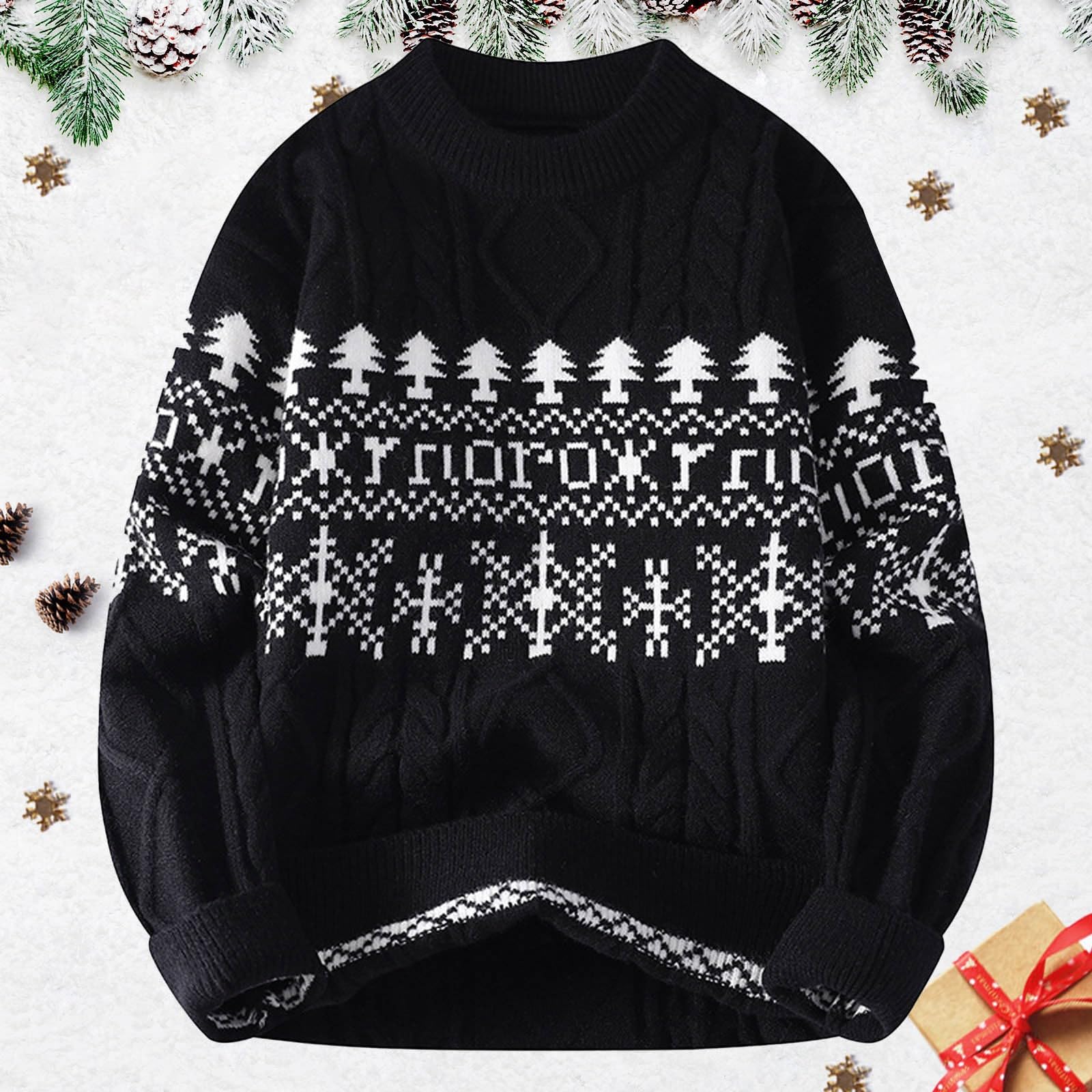 Genérico Jersey Navidad Feo Hombre, Jersey De Punto Hombre Redondo Pullover De Punto Navidad De Renos Clásico Sweater Manga Larga Ugly Xmas Cálido Suéter Parejas para Otoño Invierno
