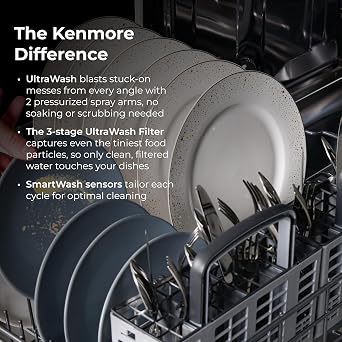 Kenmore 22-14589 24 Built-In Dishwasher - UltraWash, SmartWash, Sanitize Rinse, SmartDry, and Leak Detection - 14 Place Settings - 57 DBA - ENERGY STAR Certified - 24 - Black