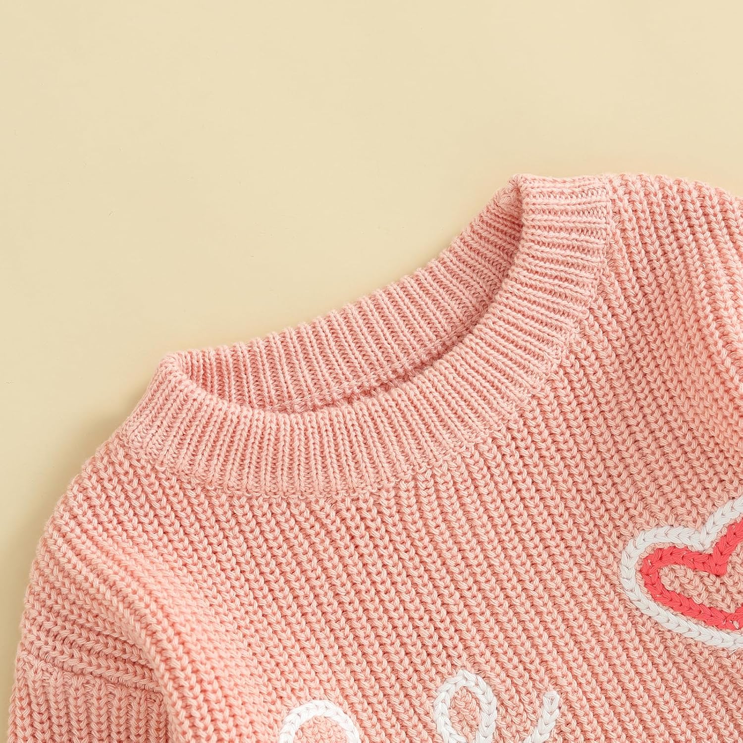 Honganda Cute Infant Baby Girl Cable Knit Oversized Sweater Heart Letter Embroidery Pullovers Jumpers Top for Valentine's Day - Image 4