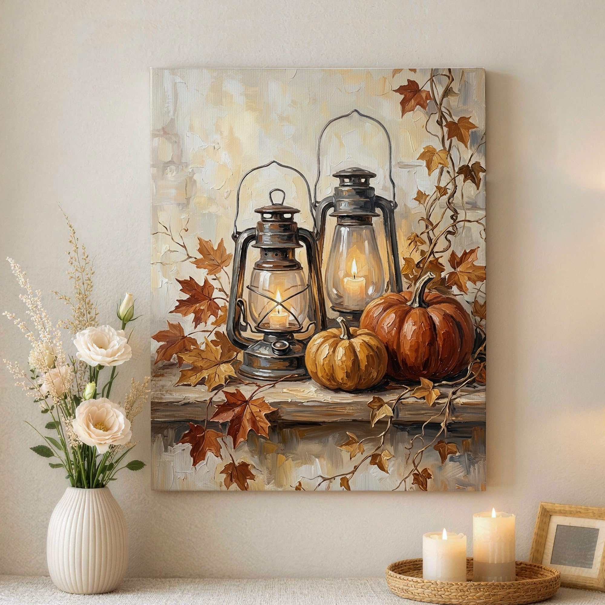 Cuadro de otoño con calabazas para un hogar acogedor llenando de calidez tu sala de estar 8
