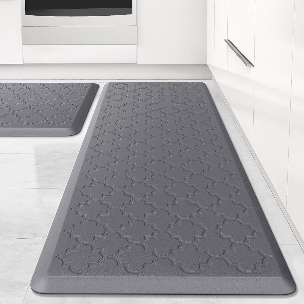 Kitchen Mat [2 PCS] Cushioned Anti-Fatigue Floor Mat, Waterproof Non-Skid Ergonomic Comfort Foam Rugs, Standing Mat for Kitchen, Floor,Office, Sink, Laundry(Grey)