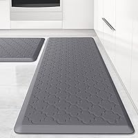 SoftDuo 2-Pack Anti-Fatigue Kitchen Mats - Cushioned Waterproof Non-Slip Grey Floor Rugs for Sink, Laundry, Office, Standing Desk