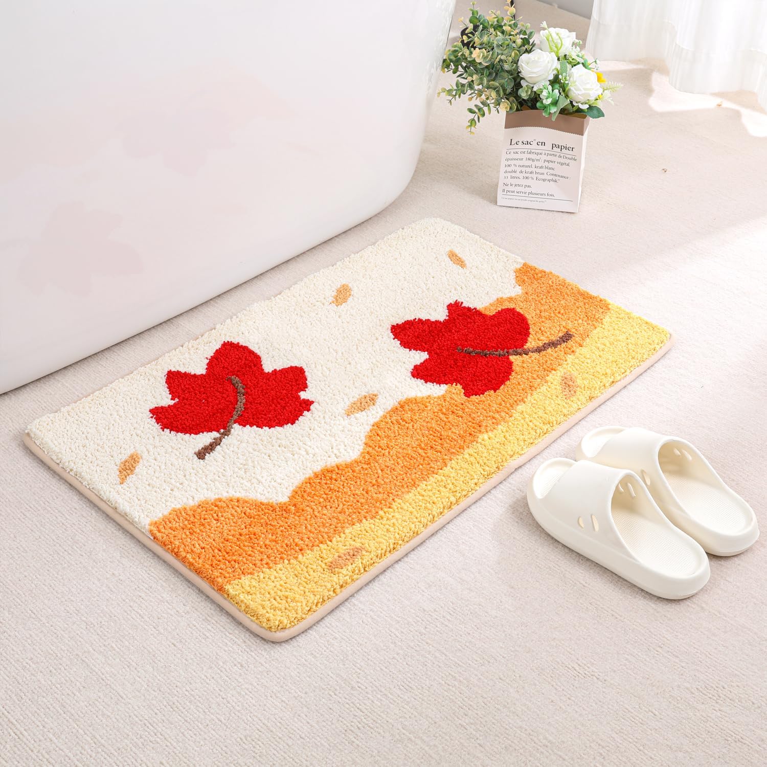 Premium Bath Rug Mat - Super Absorbent, Non-Slip Plush Bathroom Carpet, Thick for Bathroom & Bedroom, Machine Washable, Green Leaves, 20" x 31" (50 x 80 cm)