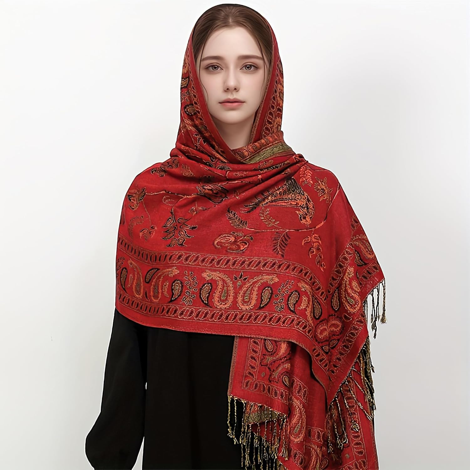 Reversible Paisley Pashmina Rave Scarf Shawl-Soft Silky Pashmina Wraps for Women Evening Dresses - Image 7