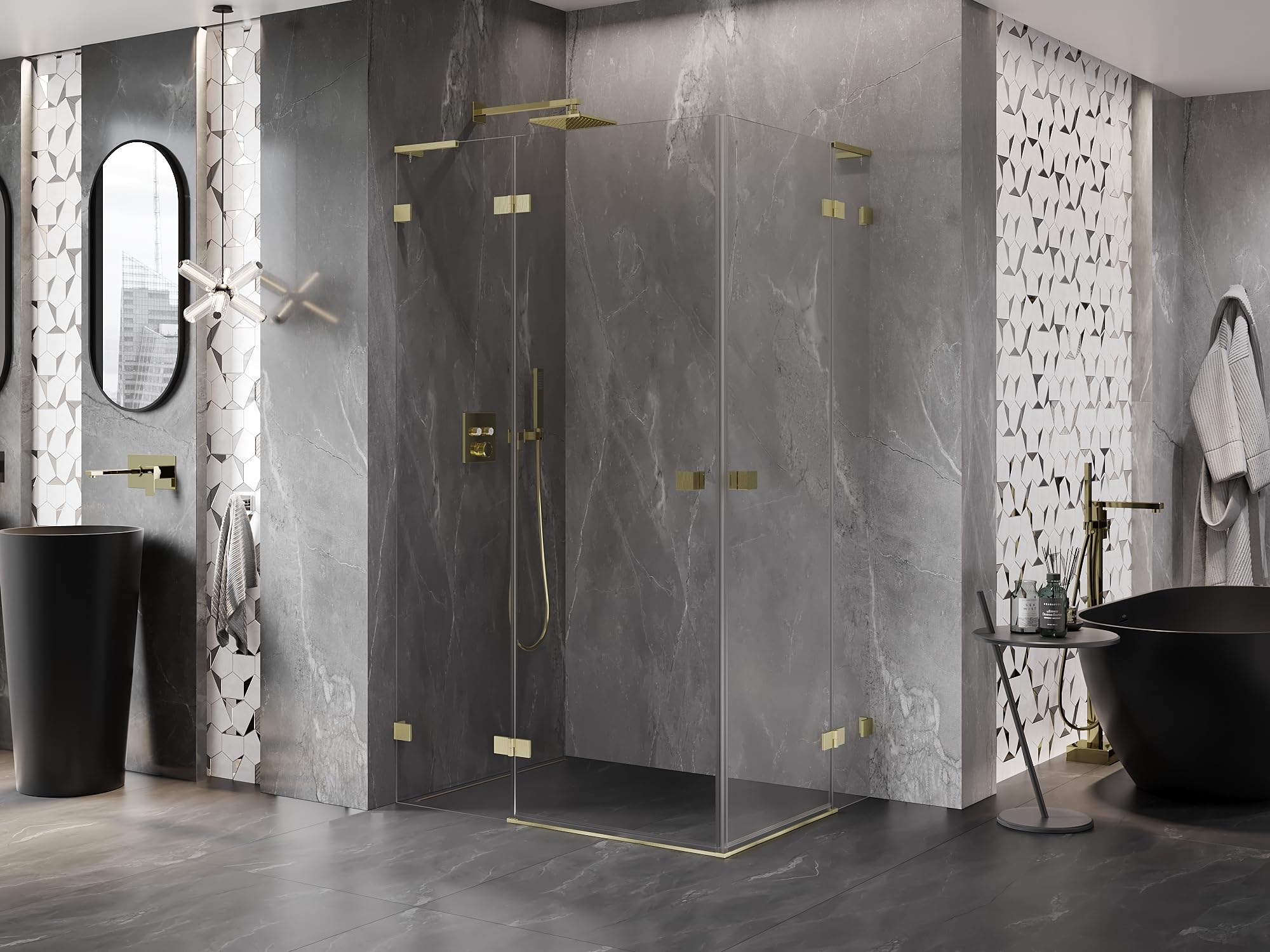 Mexen Lunar L Duo Box Doccia Orientabile Sinistra 100x85 Trasparente Oro Spazzolato