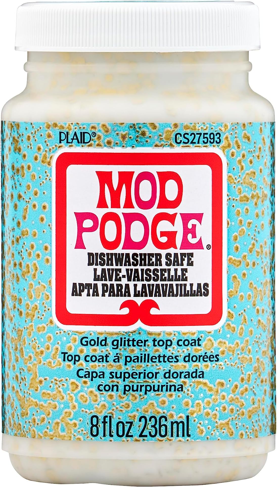 Mod PodgeCS27593 Dishwasher Safe Glitter Gold, 8 fl oz Multi-Purpose Formula, Perfect for Easy to Apply DIY Arts and Crafts