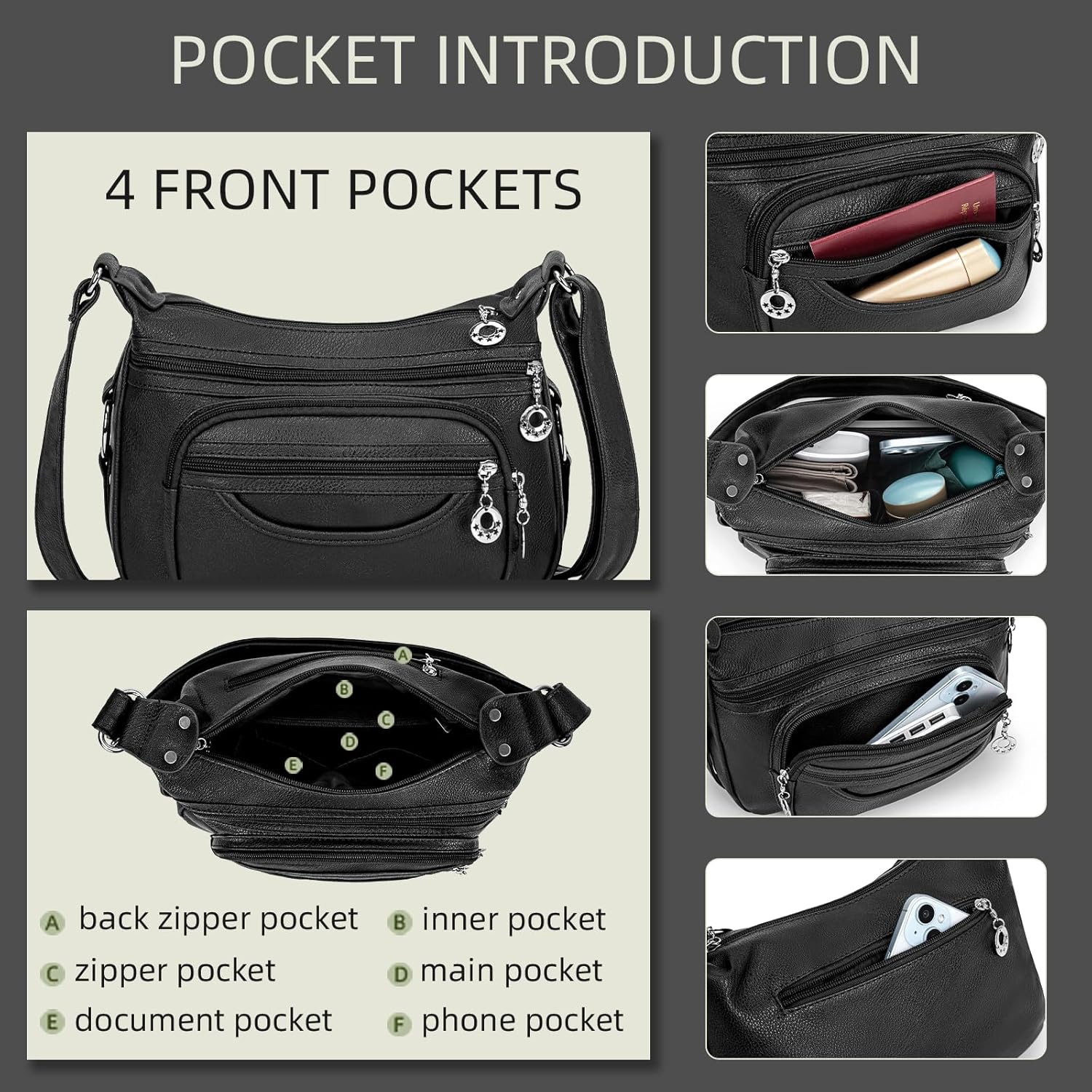 Crossbody Bag for Women Multi Pocket PU Leather Shoulder Handbag Large Capacity Lightweight Purse for Daily Use - Image 5