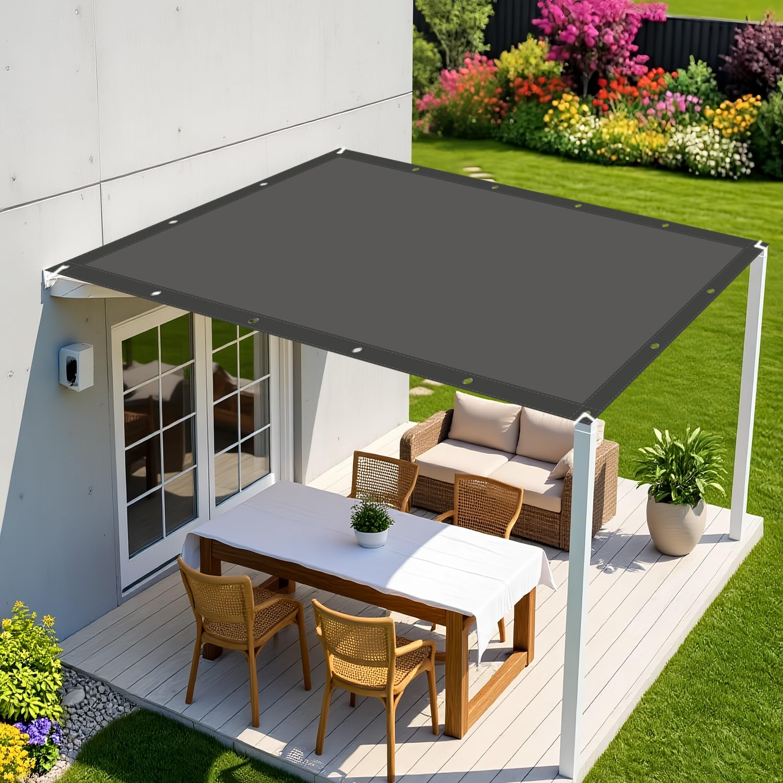 Voile d'ombrage imperméable 200x700 anti-UV avec oeillets de fixation