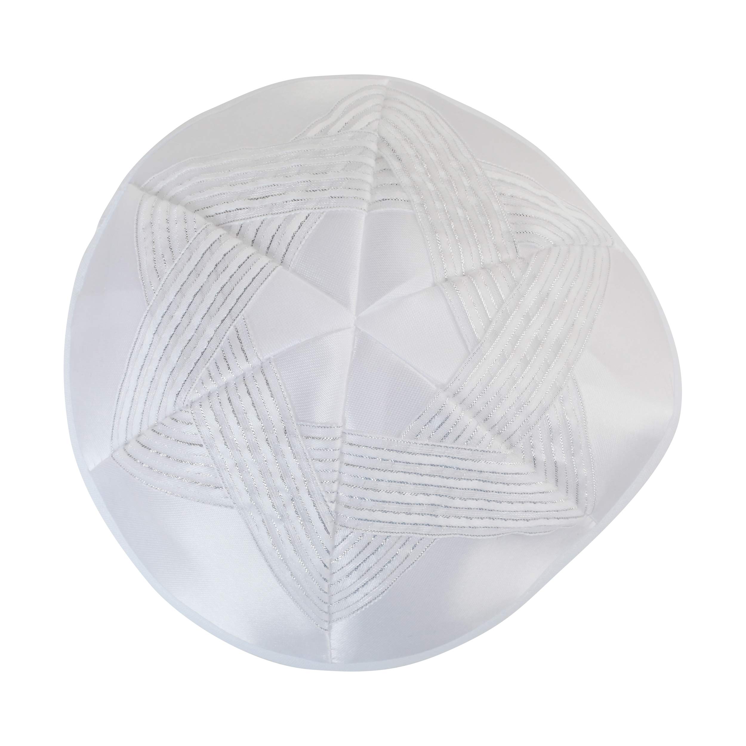 KIPPIK Star Of David Kippah Hat For Men & Kids –Beautifully Satin, Breathable, Comfy, Soft, Yamaka Kippa –For Celebrating, Studying (Silver star whaite kippah)