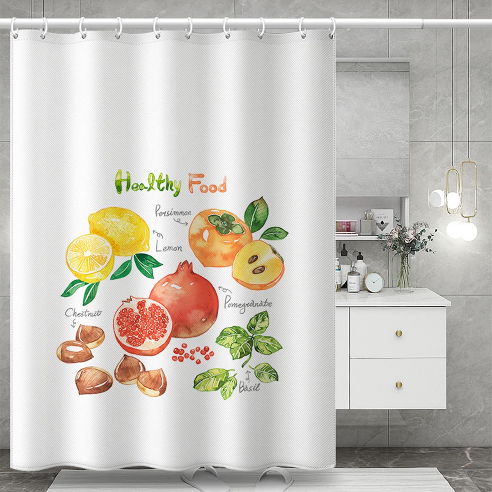 Rideau de douche fruits 150x200cm en polyester premium traité anti-moisissure