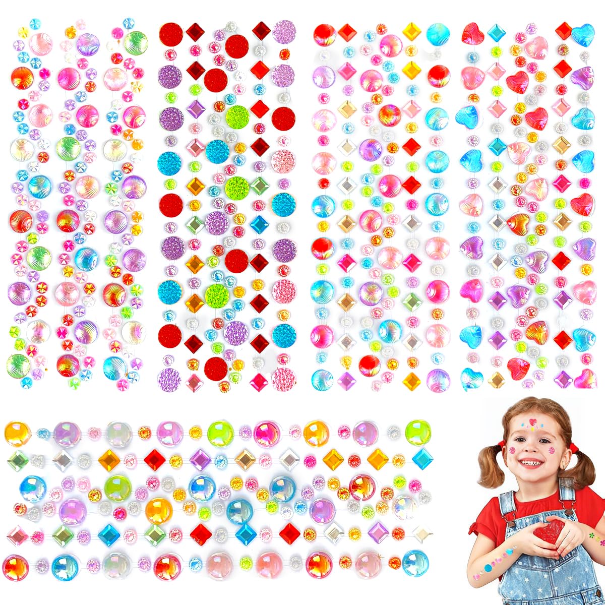 MAYCREATE 5 Sheets Diamond Stickers Self Adhesive Rhinestones Multicolor | Sparkling Decor for DIY Crafts, Easy Peel and Place, Self Adhesive Backing, Multicolor Designs, for Phones and Scrapbooks