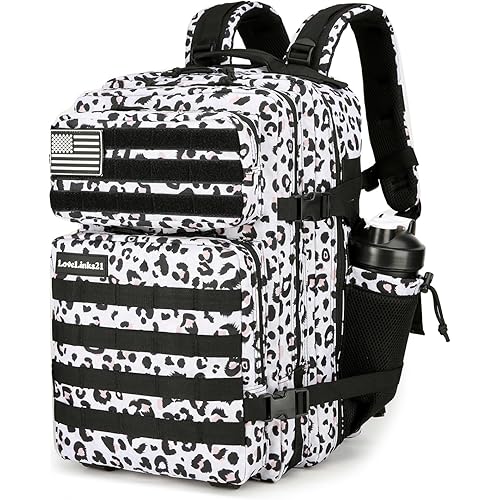25L Tactical Backpack Military Tactical Backpack for Men and Women Small Assault Pack Outdoor Travel Hiking Camping Rucksack with Molle Webbing (White Leopard)