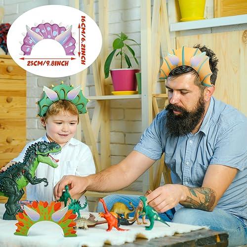 Miniatura 3 de Sinmoe 32 sombreros de fiesta de dinosaurios, suministros de fiesta de cumpleaños de dinosaurio, sombreros de dinosaurio de papel, corona, tiara de