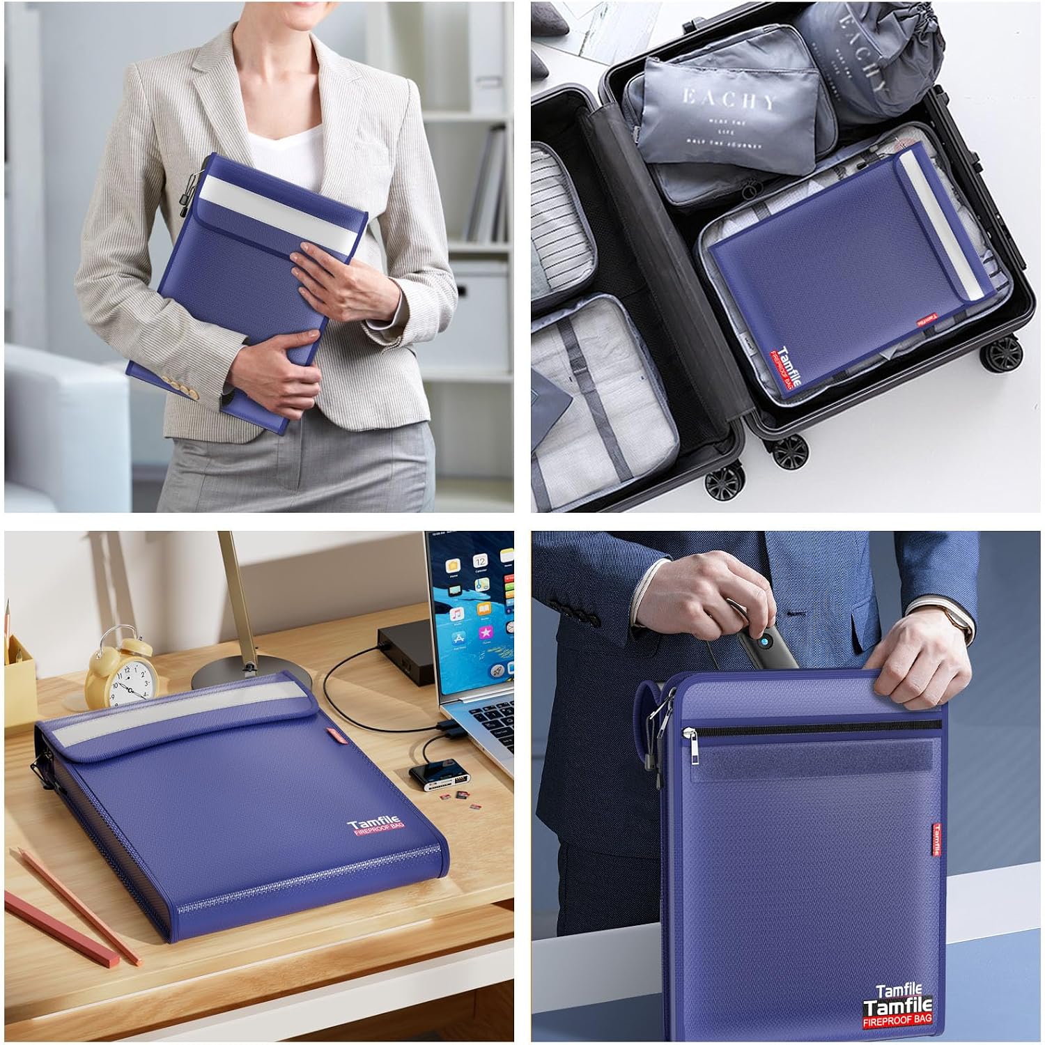 6400℉ Fireproof Document Bag, 15”x 11” Waterproof Document Organizer, Blue | Fireproof Money Bag, 2 Pockets,Safe Important Document Organizer for A4 A5 Legal Letter Size, Valuables, Legal Documents