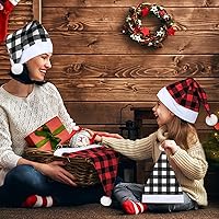 Vista 5 de Skylety 12 sombreros de Navidad de búfalo a cuadros de Papá Noel, sombrero de tela no tejida de Navidad para fiesta de Navidad