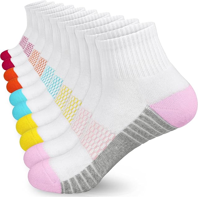 KOOOGEAR Womens Ladies Thick White Black Trainer Running Socks Low Cut Anti Blister Cushioned Sports Walking Ankle Socks for Women 4-7 Wicking Breathable Cycling Tennis Athletic Cotton Socks 5 Pairs