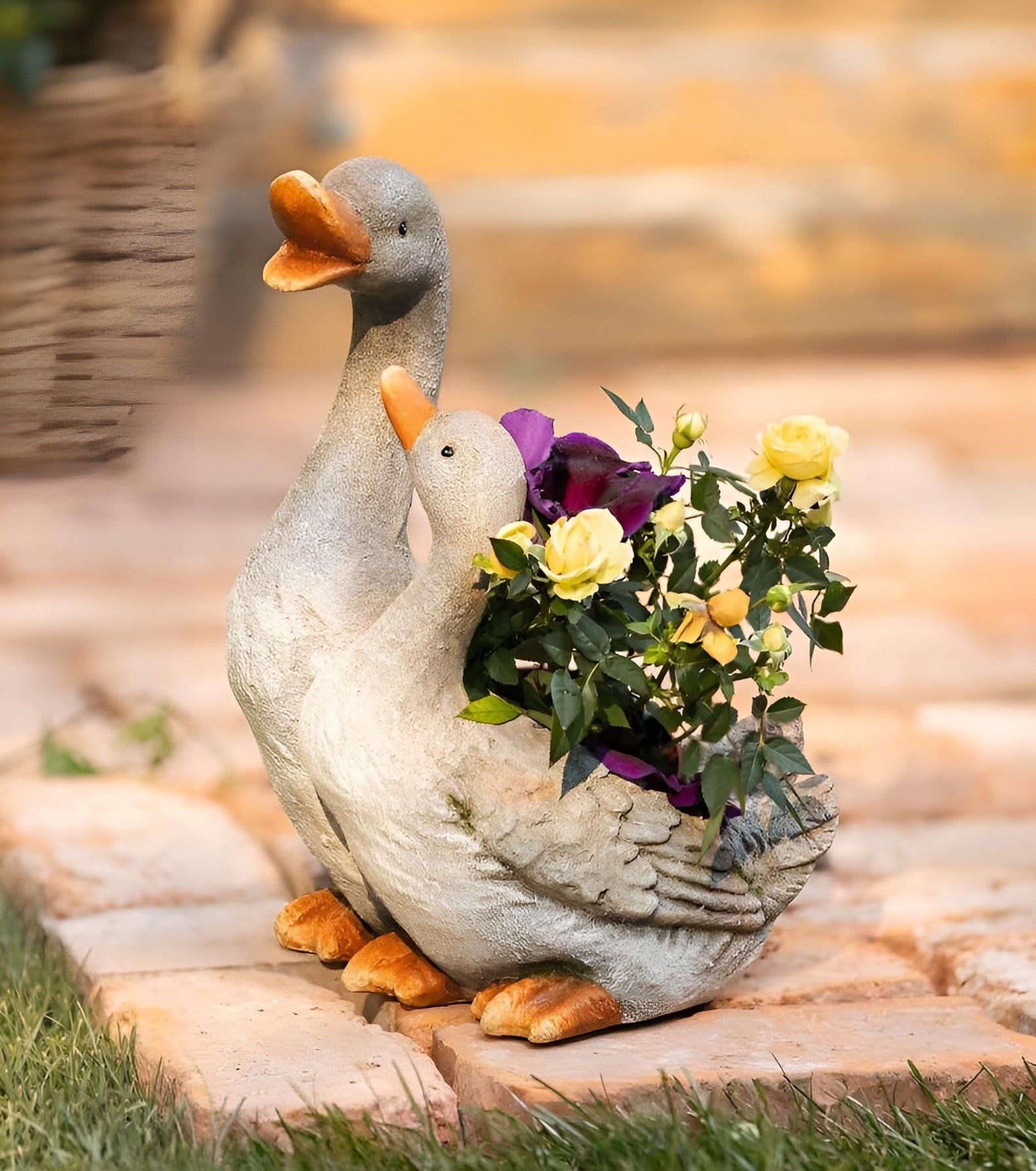 Pot de fleurs extérieur oie en polyrésine pour grand jardin fleuri