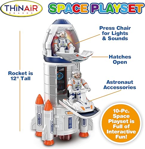 Miniatura 3 de Nature Bound Playful Minds Rocket Ship - Juguete espacial para niños con dos astronautas, corredor espacial y accesorios, aventura educativa STEM