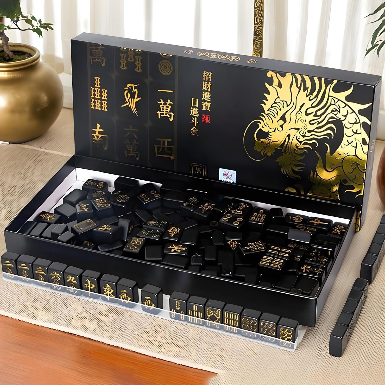 Set Completo per il del Mahjong 144 Tessere Portatili | Con 2 e 4 Portatessere Per Adulti Principianti e Giocatori, per Casa, Viaggio, Feste, Serate e Vacanze