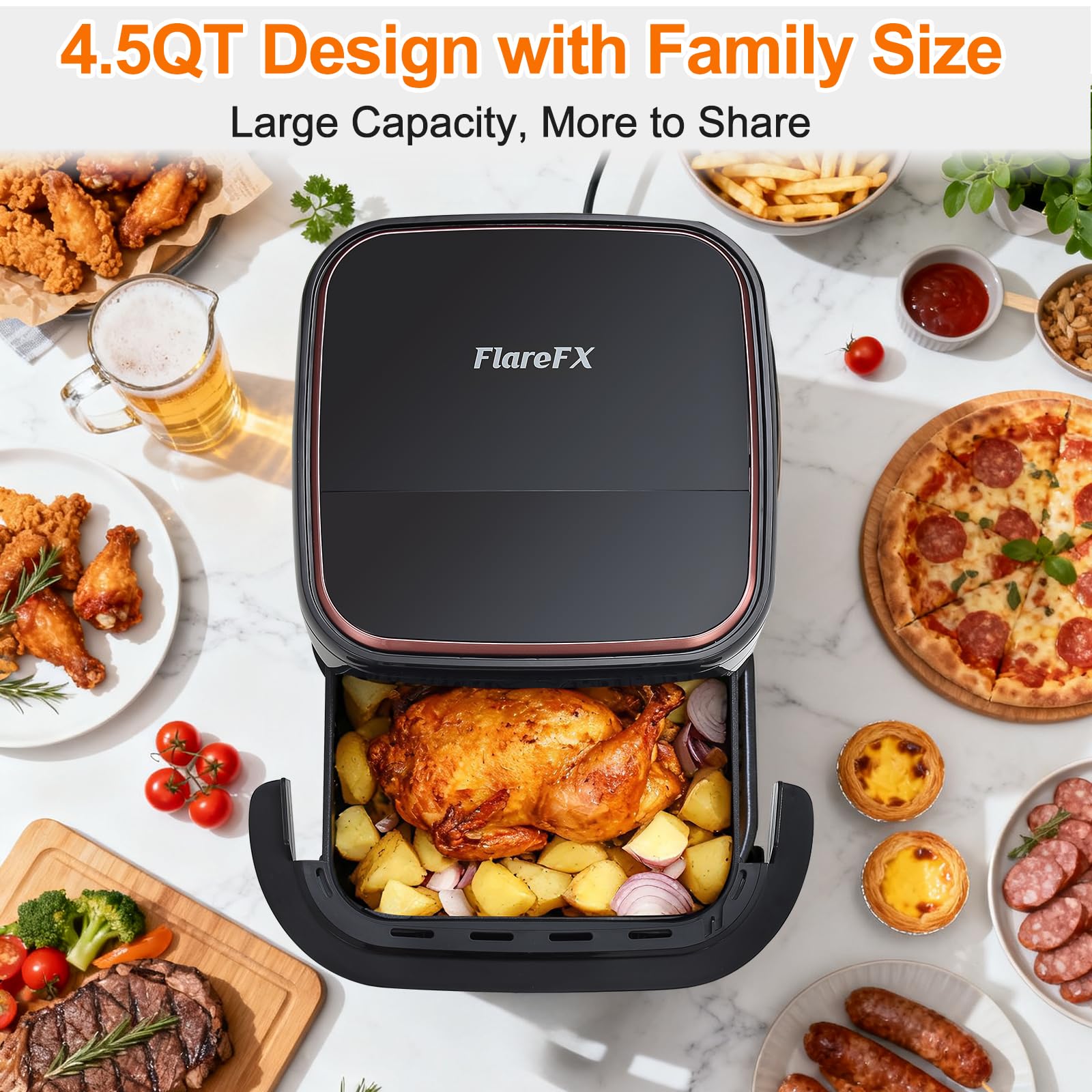 11-in-1 Air Fryer Oven with Dual Heating System, 4.5QT Nonstick Air Fryers Toaster Oven Combo Oil-Free Broil, Roast, Dehydrate, Bake, Reheat, with Window & Digital Touch Display, Fits 4 People - Additional View