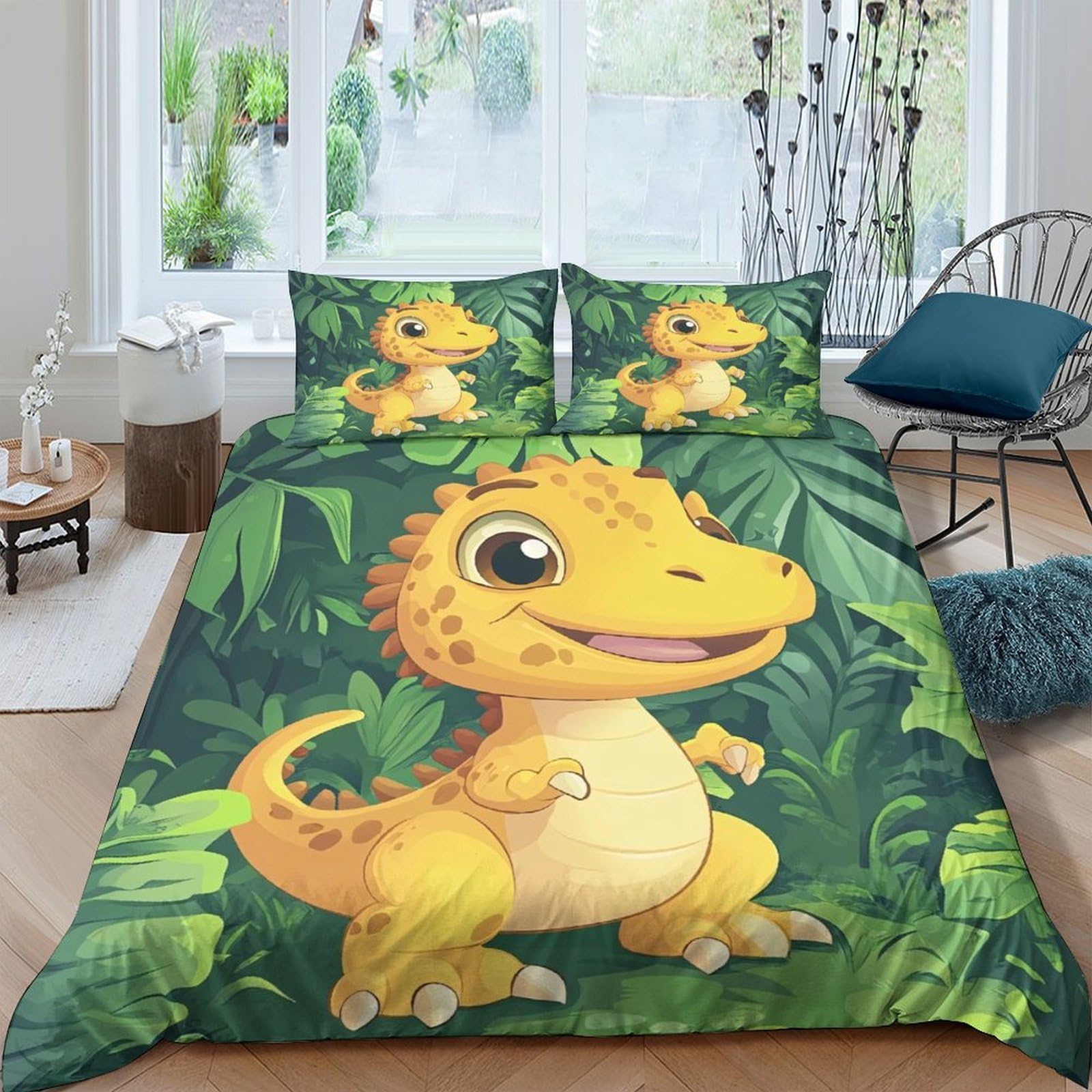 Ctjqhvkz Style-3 3D Printed Cartoon Dinosaur Fitted Sheet Microfiber Soft Green Jungle Mattress Cover For Bedroom Guest Room Decor Single（135X200cm）
