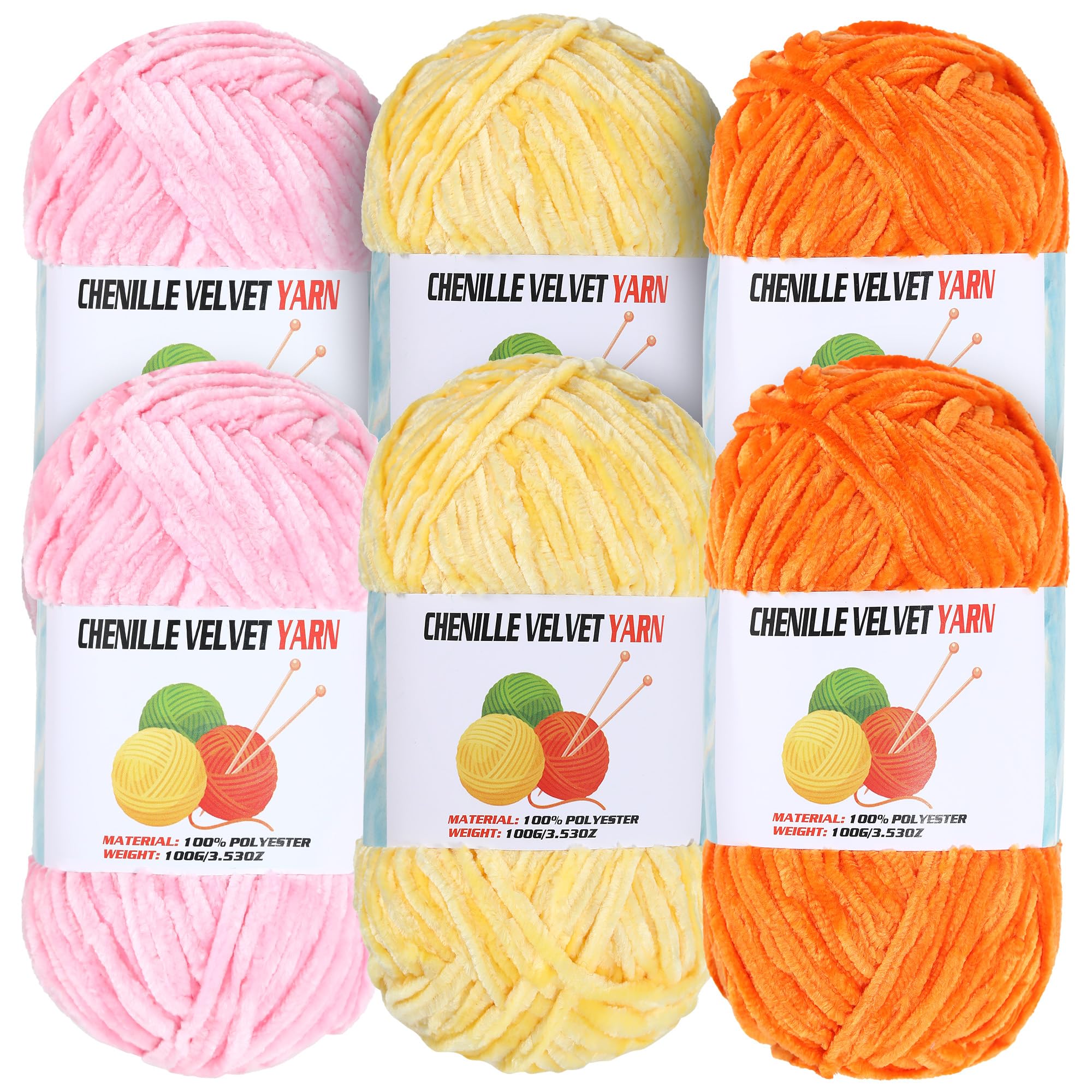6 * 100g Velvet Chenille Chunky Yarn, Handcrafts Weaving Soft Chenille for Crocheting Clearance, Used for Making Baby Yarn Blanket, Clothes, Knitting Creations (F)