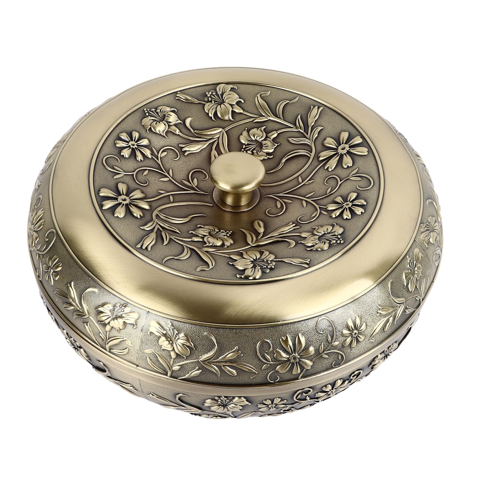 Aramox Boîte de Fruits Secs Plateau de Collation en Alliage de Bronze avec Couvercle Conteneur de Noix divisé Organisateur de Stockage de Motif Floral pour Salon, Hôtel, Réception, Bureau