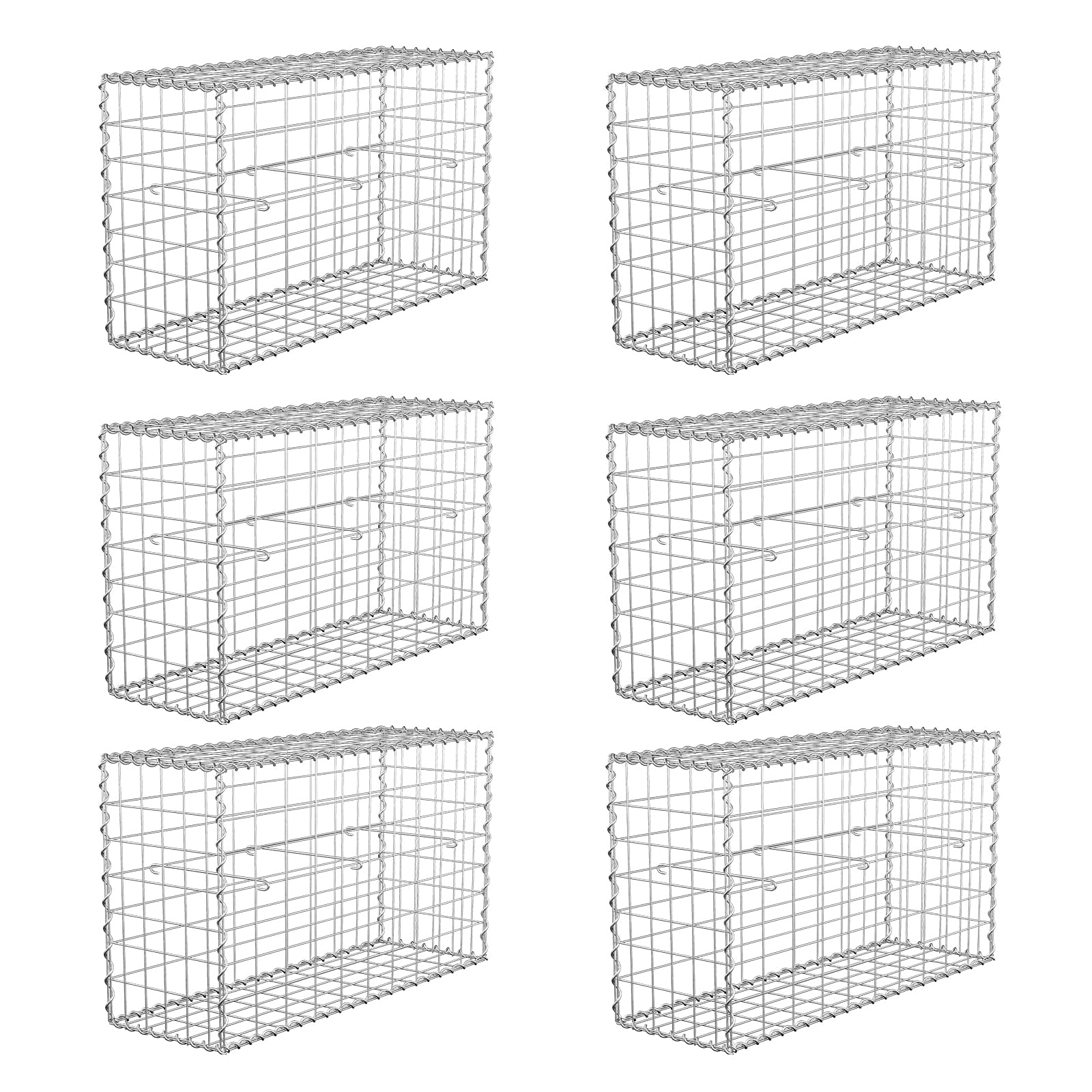 6X Gabion Baskets,Garden Mesh Wire Cages Galvanised Steel, Outdoor Gabion Cages Stone Basket Spiral Planter Retaining Wall(100 x 50 x 30cm)