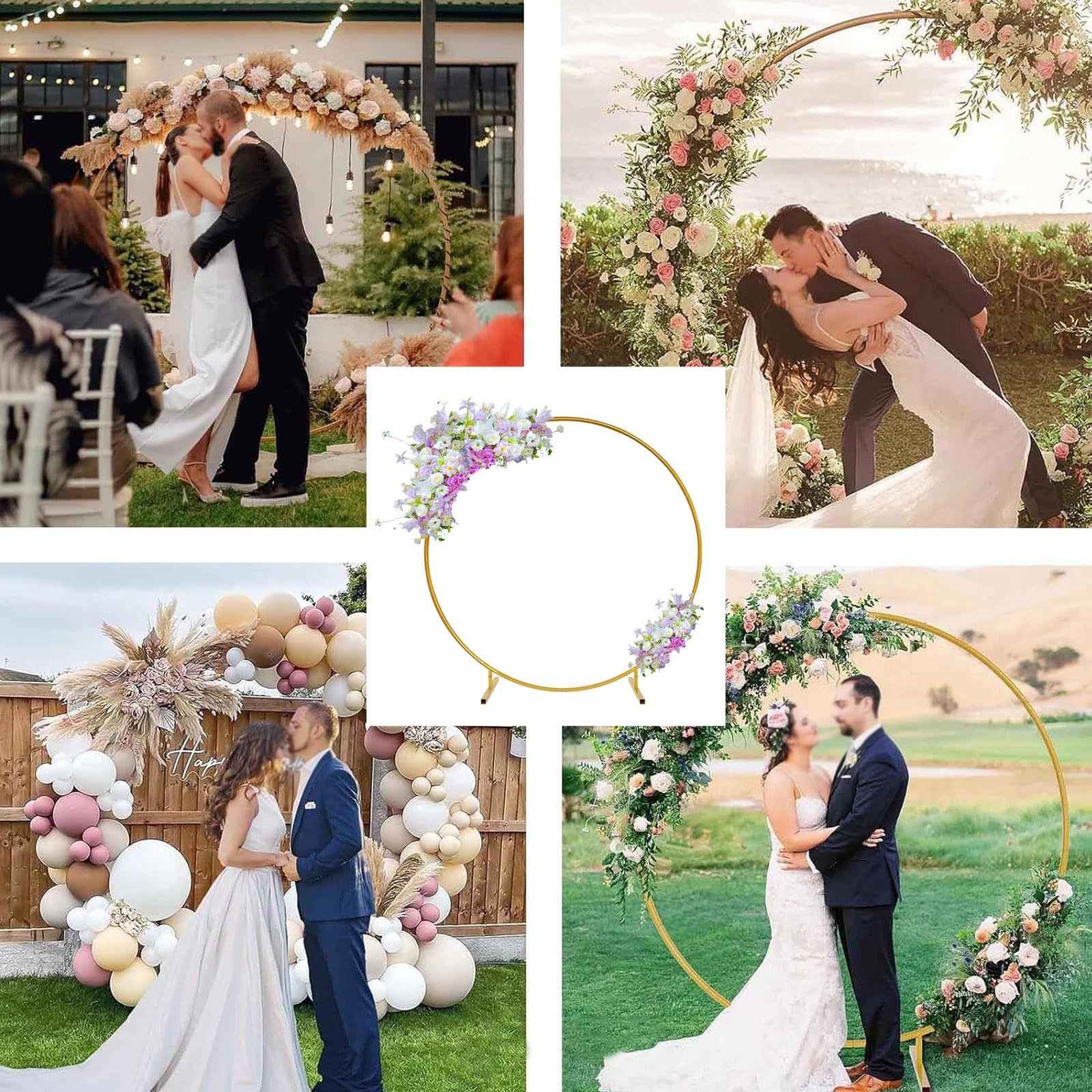 HJXGQJM Metall Luftballon Bogen Kit, Eisen Hochzeitsbogen, Ballonbogen Gestell Mit Fuß, Ballon Ring, DIY Metall Runde Ballon Bogen Girlande, Gold/Weiß Traubogen Hochzeit(White,200cm)