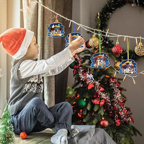 Miniatura 5 de MEZOOM 32pcs Make a Nativity Scenes Jesús Nacimiento Artesanía con Calcomanías Religiosas para Niños Noche Santa Escuela Religiosa Cristiana